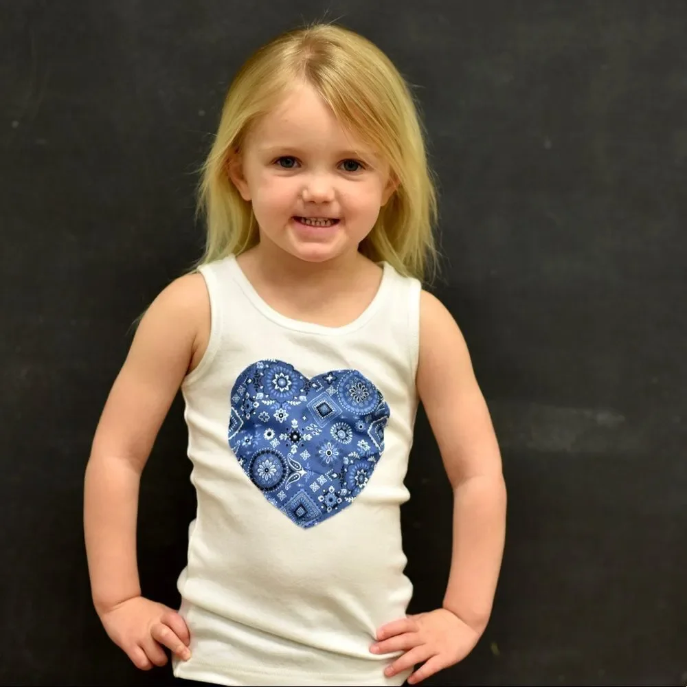 Kid’s White Tank Top W/ Paisley Heart Patch